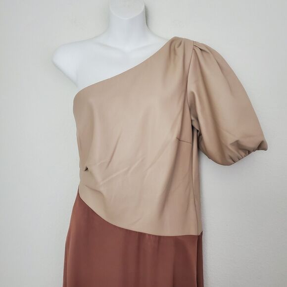 Anthropologie Women's Dress 14 Pink Asymmetrical One Shoulder Faux Leather - Picture 3 of 13